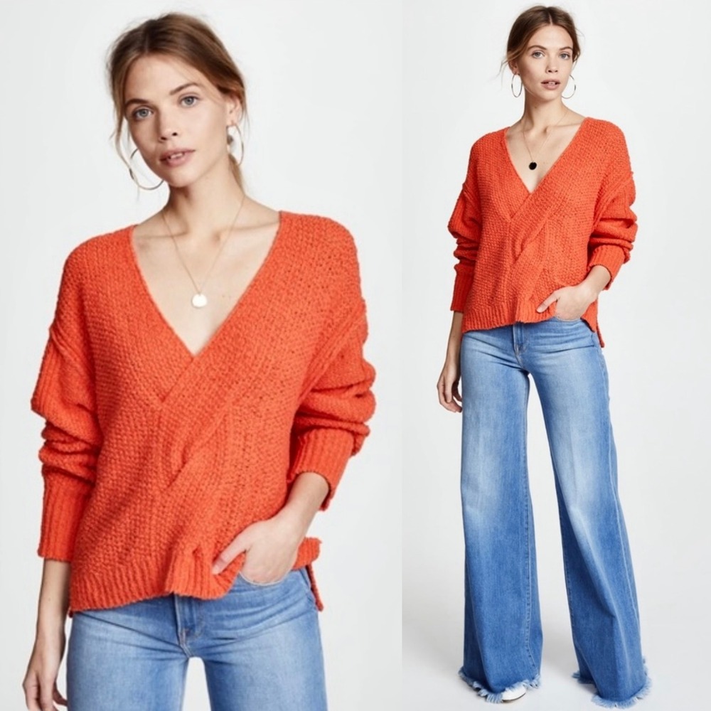 FREE PEOPLE Chunky Cable Knit Oversize V Neck Pullover Fishermancore‎ Sweater XS